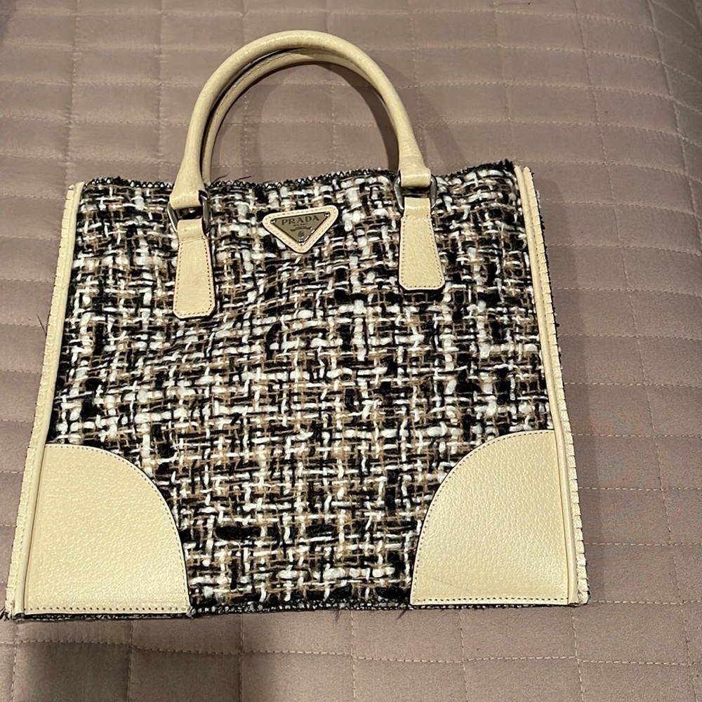 Authentic PRADA tweed wool small  tote